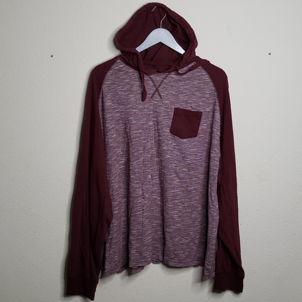 Burgundy Hoodie T-Shirt with pocket Big and Tall